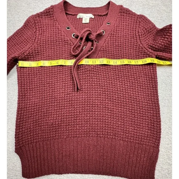 Anthropologie Kaisely Sweater Womens XS Burgundy Sweater Waffle Knit Laces - Picture 2 of 8